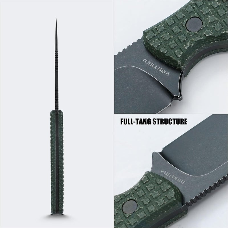 Vosteed EDC Fixed Blade Knife - 3.33’’ Nitro-V Blade with Sheath, Clip Point, Green Micarta Handle - Perfect for Men Women Camping Hiking Knives - Mink D0102 - Image 2